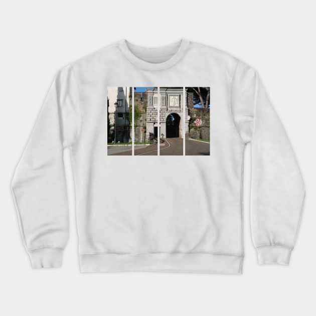 Gorizia, Italy. The castle. It stands between the walls of the ancient village, what medieval sources cite as Upper Land. Friuli Venezia Giulia. Sunny spring afternoon day. Crewneck Sweatshirt by fabbroni-art